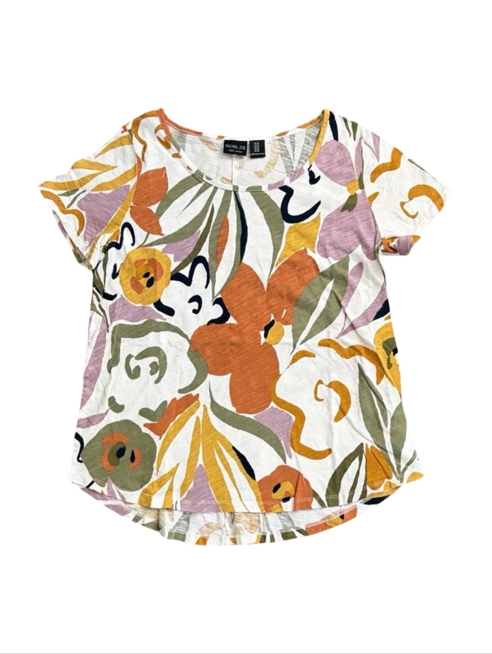 Rachel Zoe 100% Linen Abstract Floral‎ Scoop Neck Top Plus Size 3X Multicolor